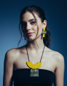 Yellow & Grey Chunky Statement Necklace & Earring Set Handmade
