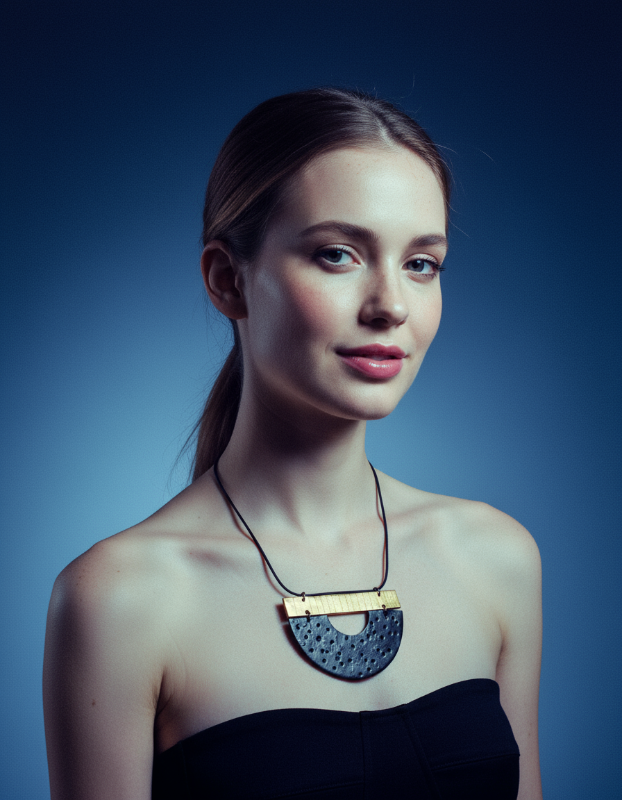 Collier demi-lune moderne noir et or
