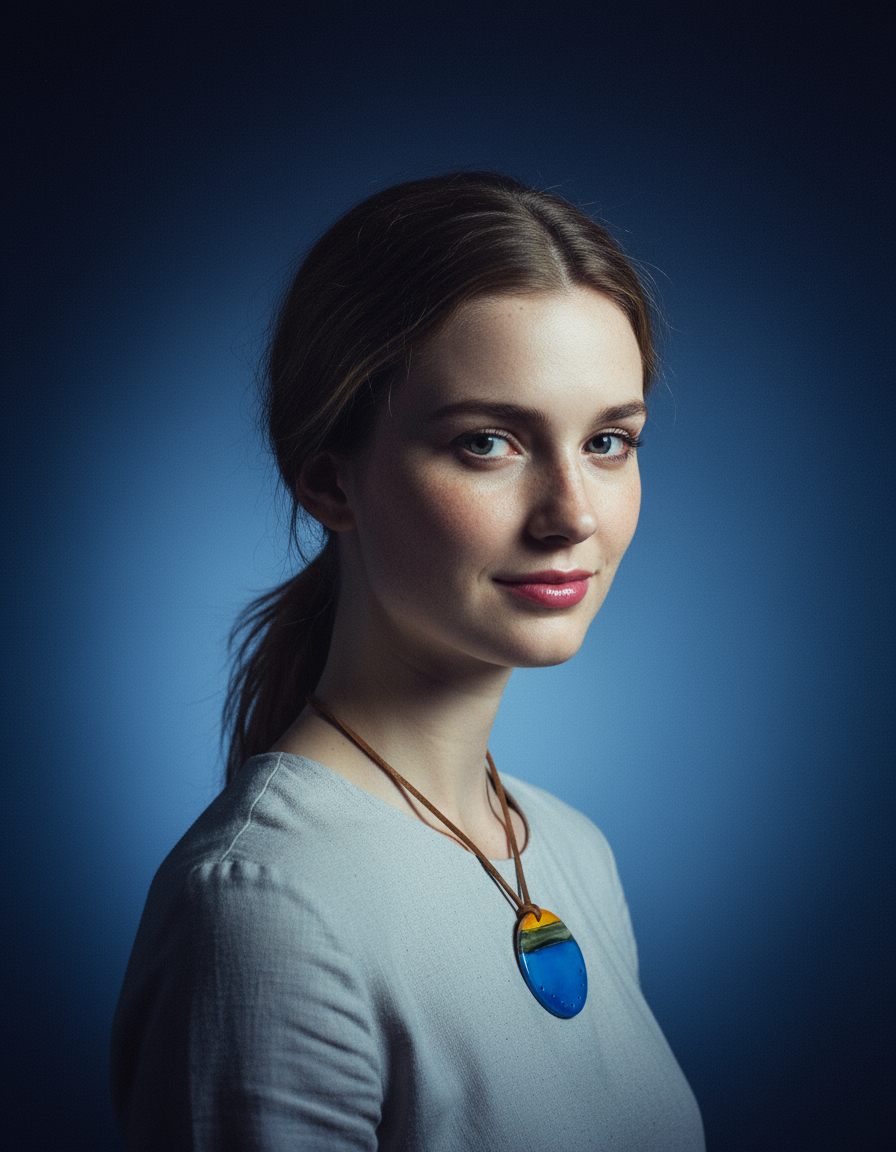 Collier Pendentif Disque Bleu Fait Main