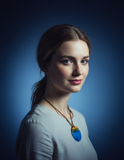 Collier Pendentif Disque Bleu Fait Main