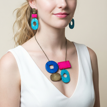 Bright Clip On Earrings in Blue, Pink & Grey