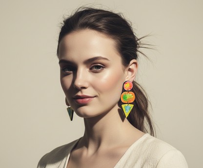 Boucles d'oreilles clips audacieuses au motif abstrait multicolore