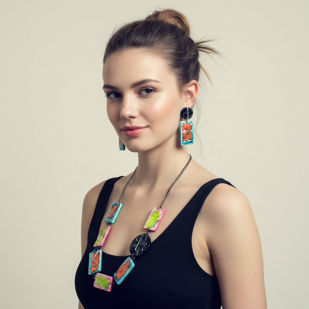 Boucles d'oreilles pendantes ou à clips motif éclaboussures de peinture