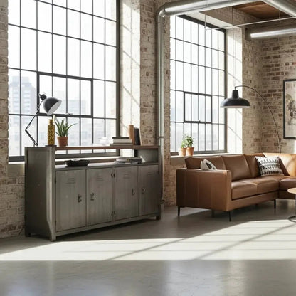 Buffet industriel en bois recyclé et acier brut