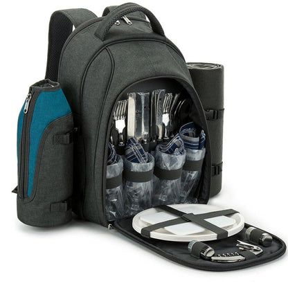 YONOVO 4 Person Picnic Backpack Bag with Insulated Cooler Compartment, Plates and Cutlery Set - YONOVO